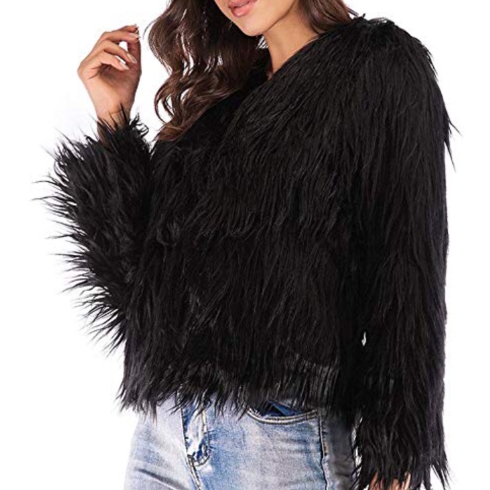 /Faux Fur /Coat Long Sleeve Short Jacket - Picture 2 of 7